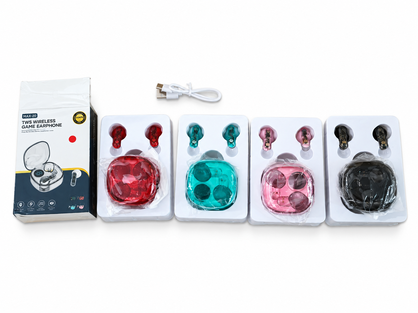 Audífonos MAX-20 con empaque y cable USB